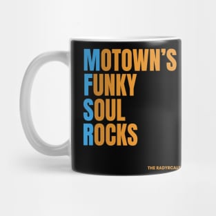 Motown's Funky square font on front Mug